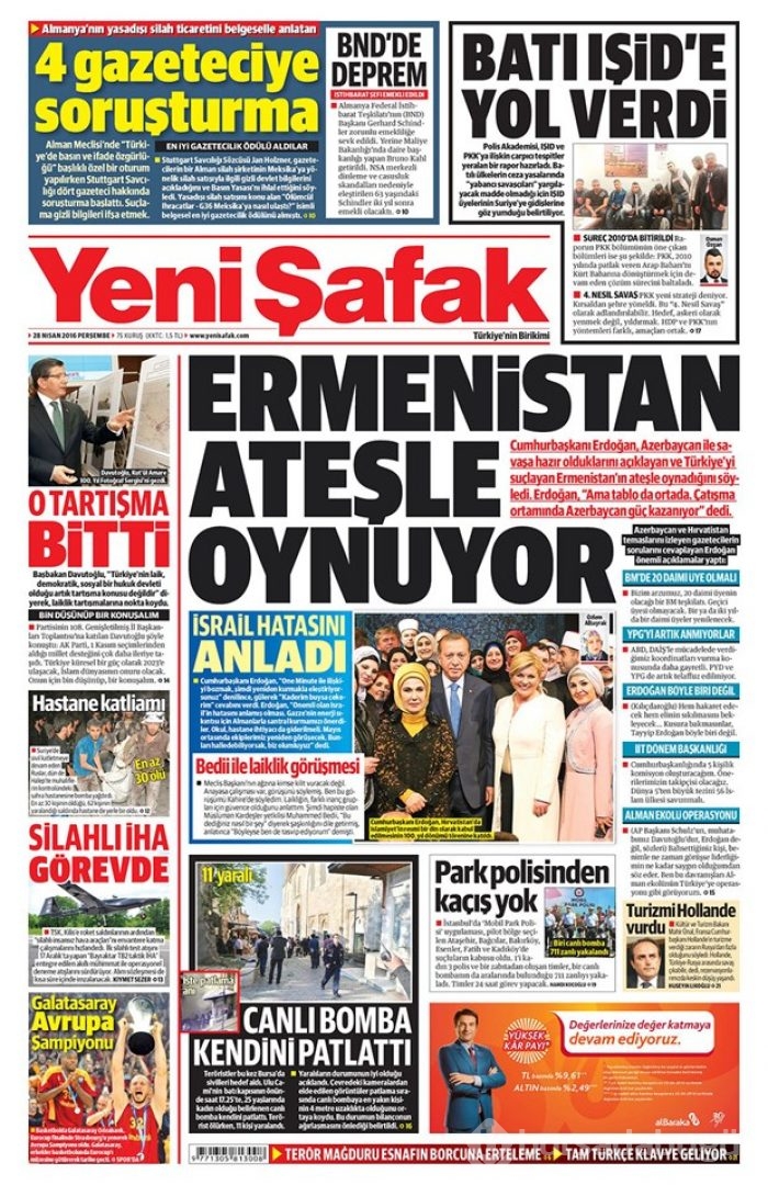 Günün gazete manşetleri  28 Nisan 2016
