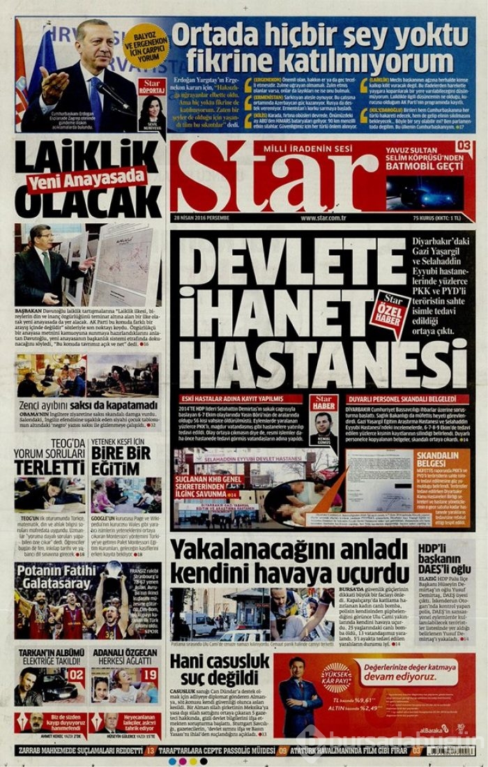 Günün gazete manşetleri  28 Nisan 2016
