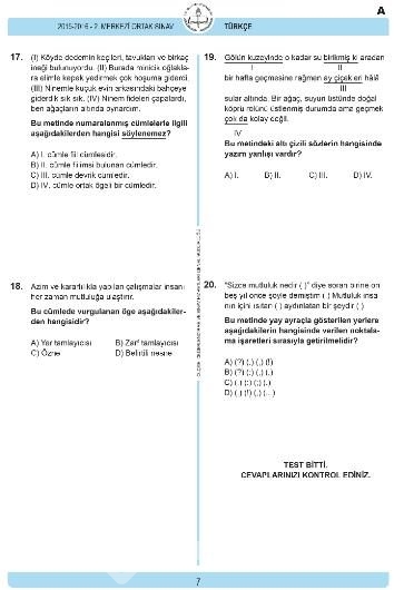 2016 TEOG Türkçe Dersi Soru ve Cevap Anahtarı