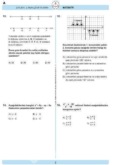 2016 TEOG Matematik Dersi Soru ve Cevap Anahtarı

