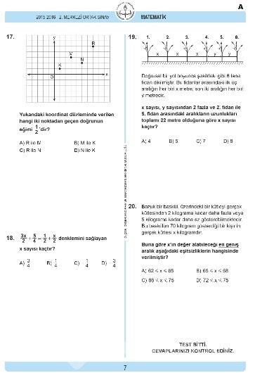 2016 TEOG Matematik Dersi Soru ve Cevap Anahtarı
