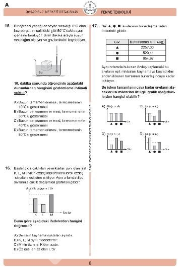 2016 TEOG Fen ve Teknoloji Dersi Soru ve Cevap Anahtarı
