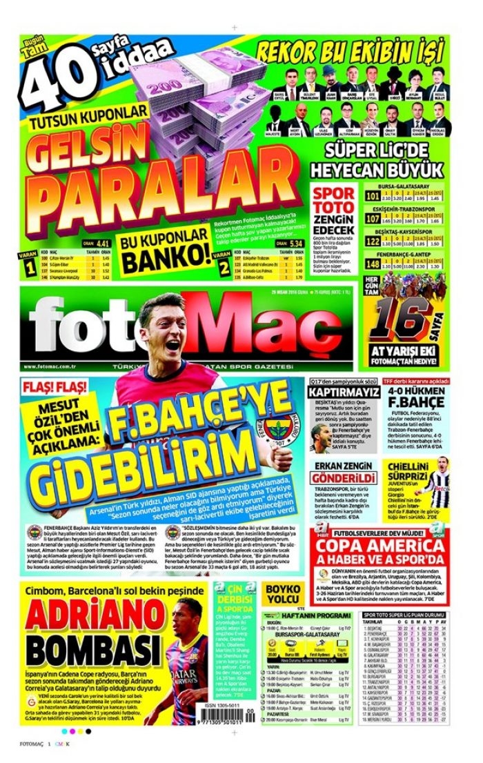 Günün gazete manşetleri  29 Nisan 2016
