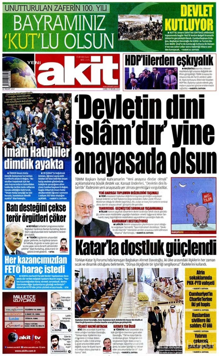 Günün gazete manşetleri  29 Nisan 2016
