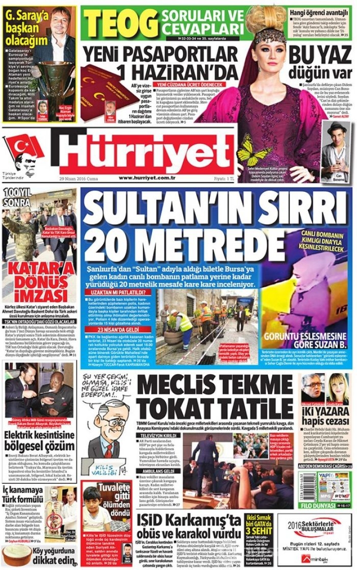 Günün gazete manşetleri  29 Nisan 2016
