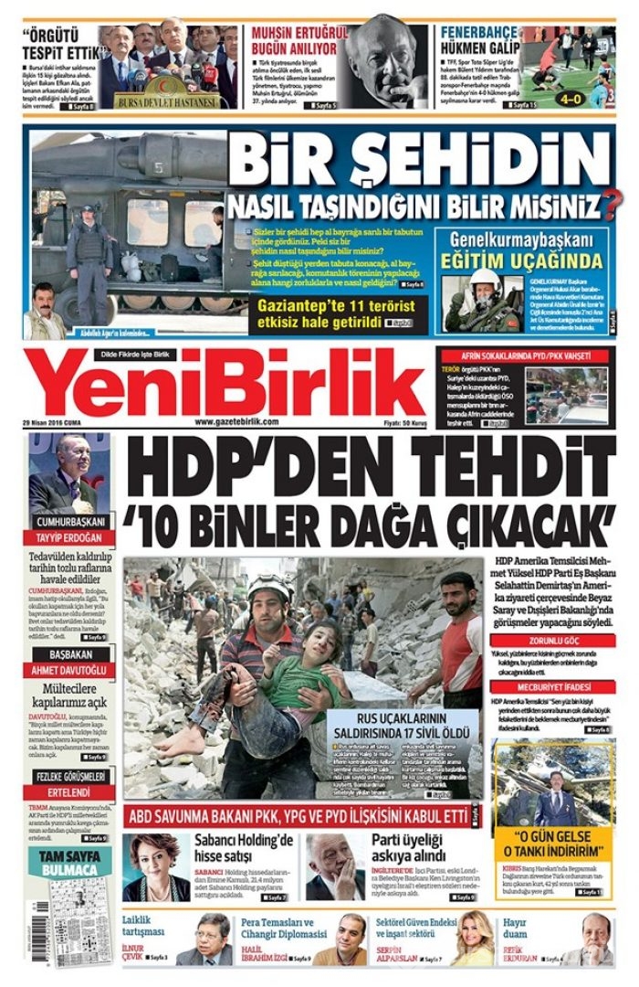 Günün gazete manşetleri  29 Nisan 2016

