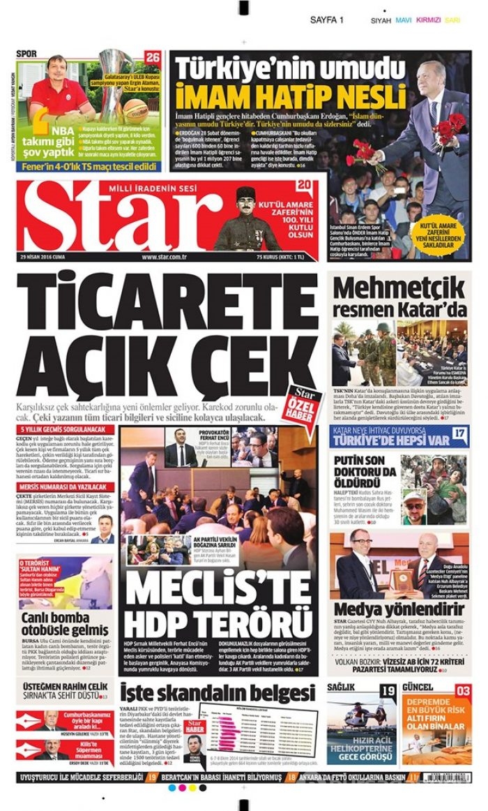 Günün gazete manşetleri  29 Nisan 2016
