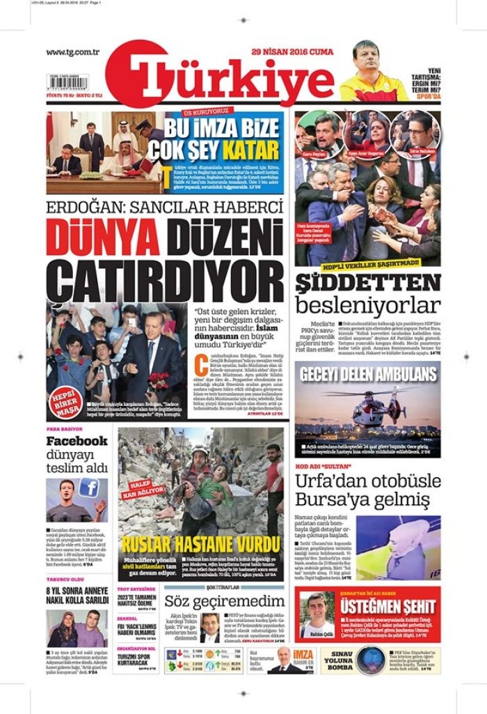 Günün gazete manşetleri  29 Nisan 2016
