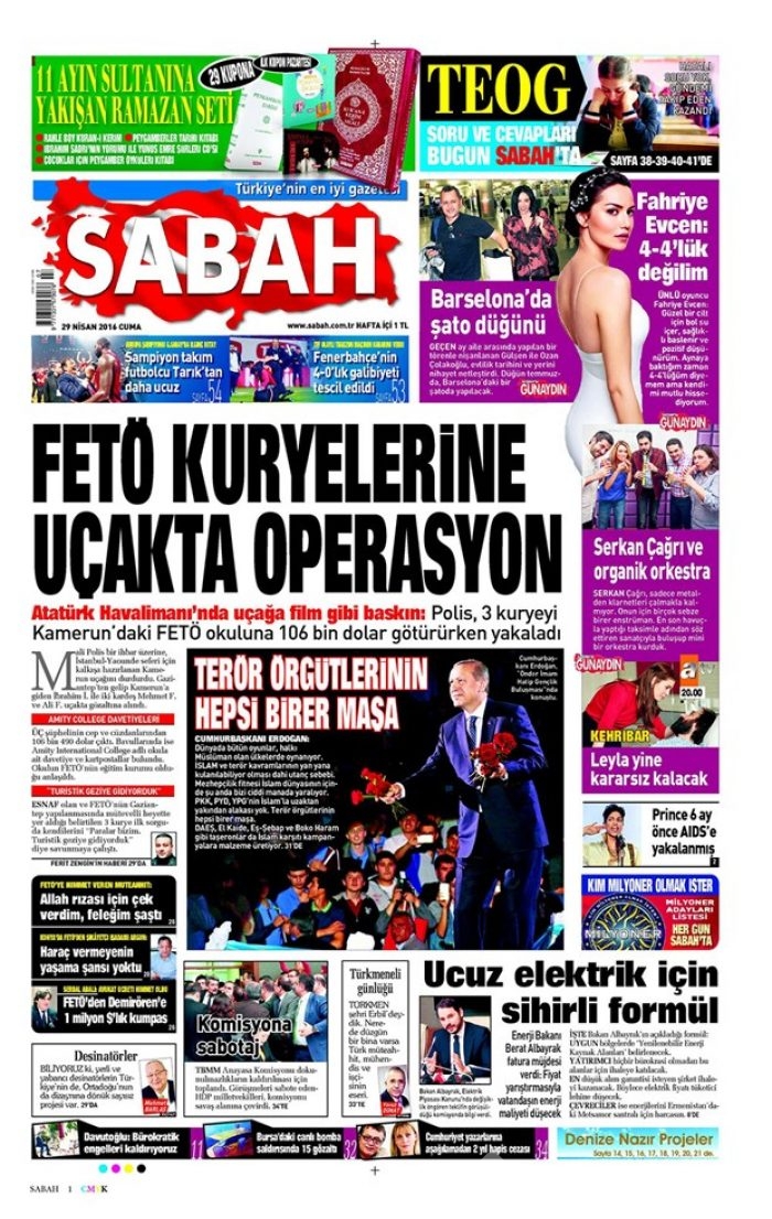 Günün gazete manşetleri  29 Nisan 2016
