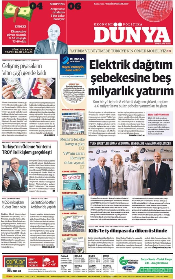 Günün gazete manşetleri  29 Nisan 2016
