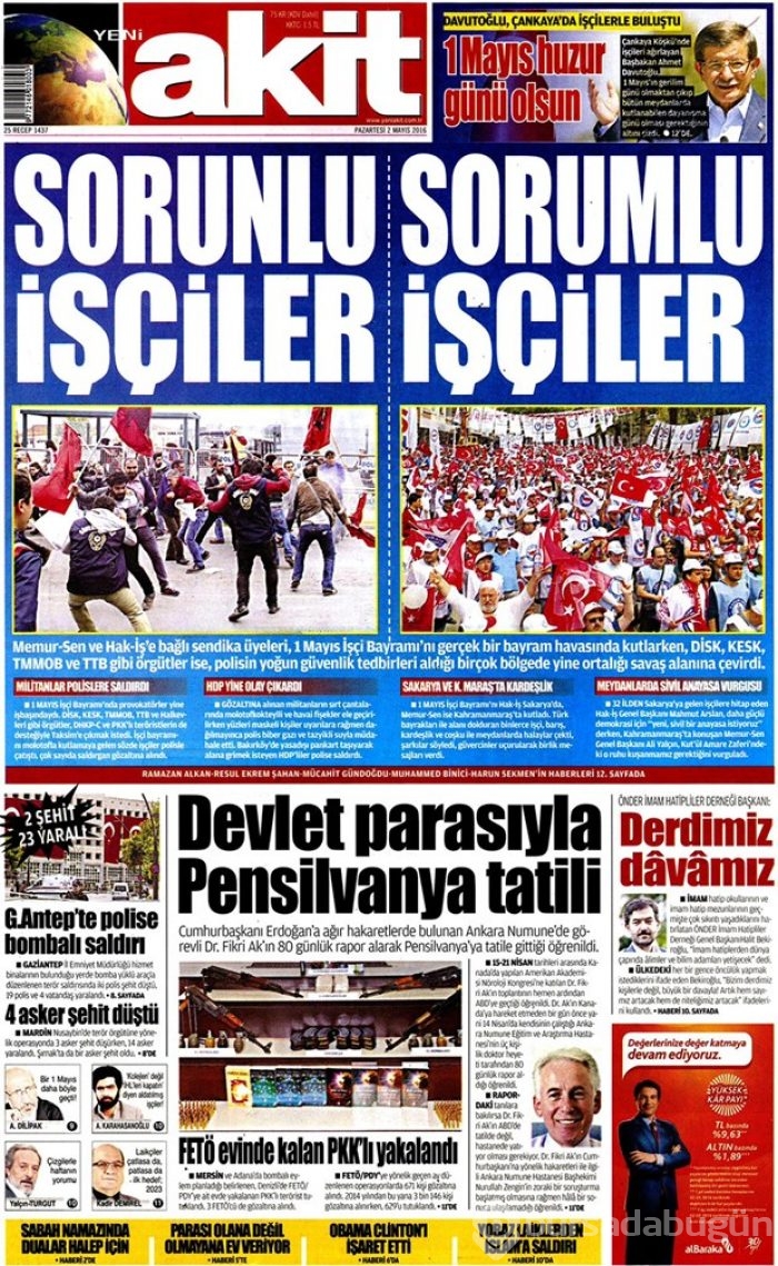 Günün gazete manşetleri - 2 Mayıs 2016