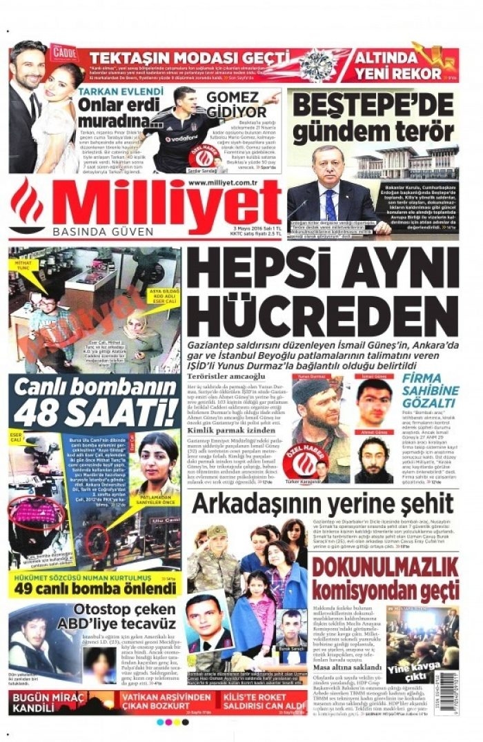 3 Mayıs 2016 gazete manşetleri
