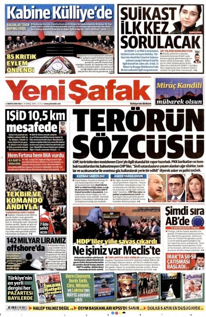 3 Mayıs 2016 gazete manşetleri