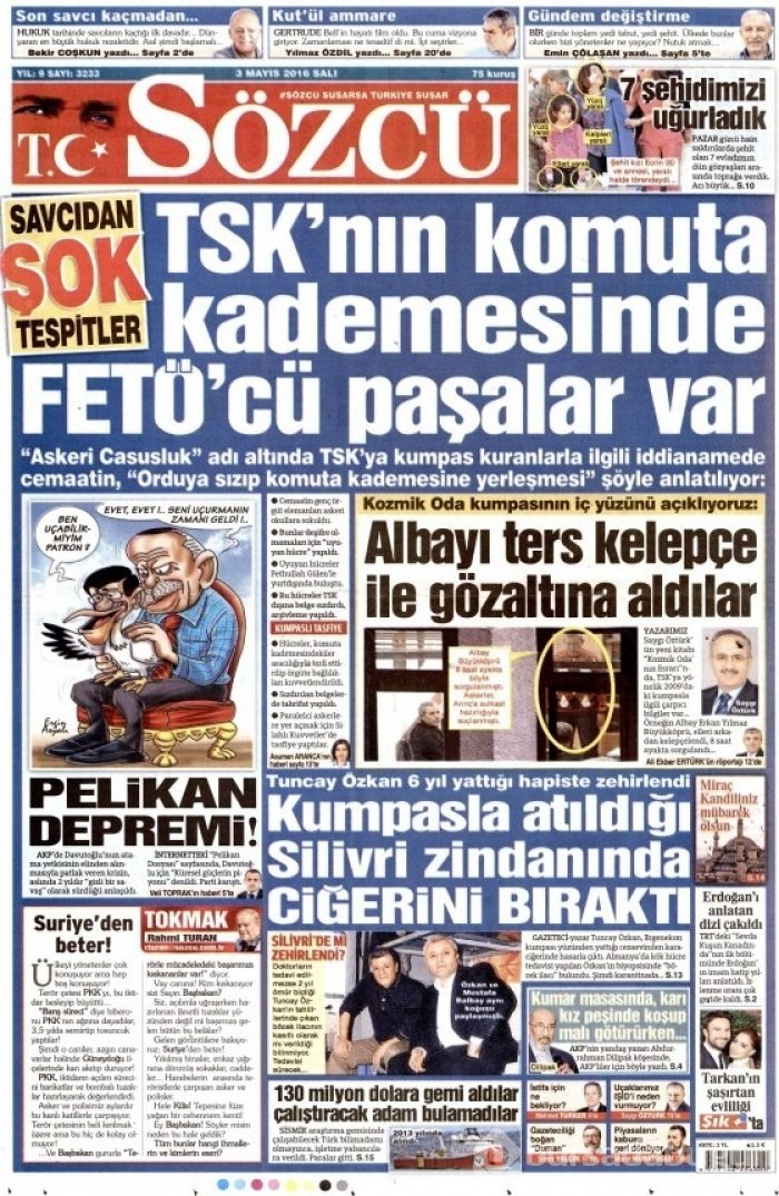 3 Mayıs 2016 gazete manşetleri