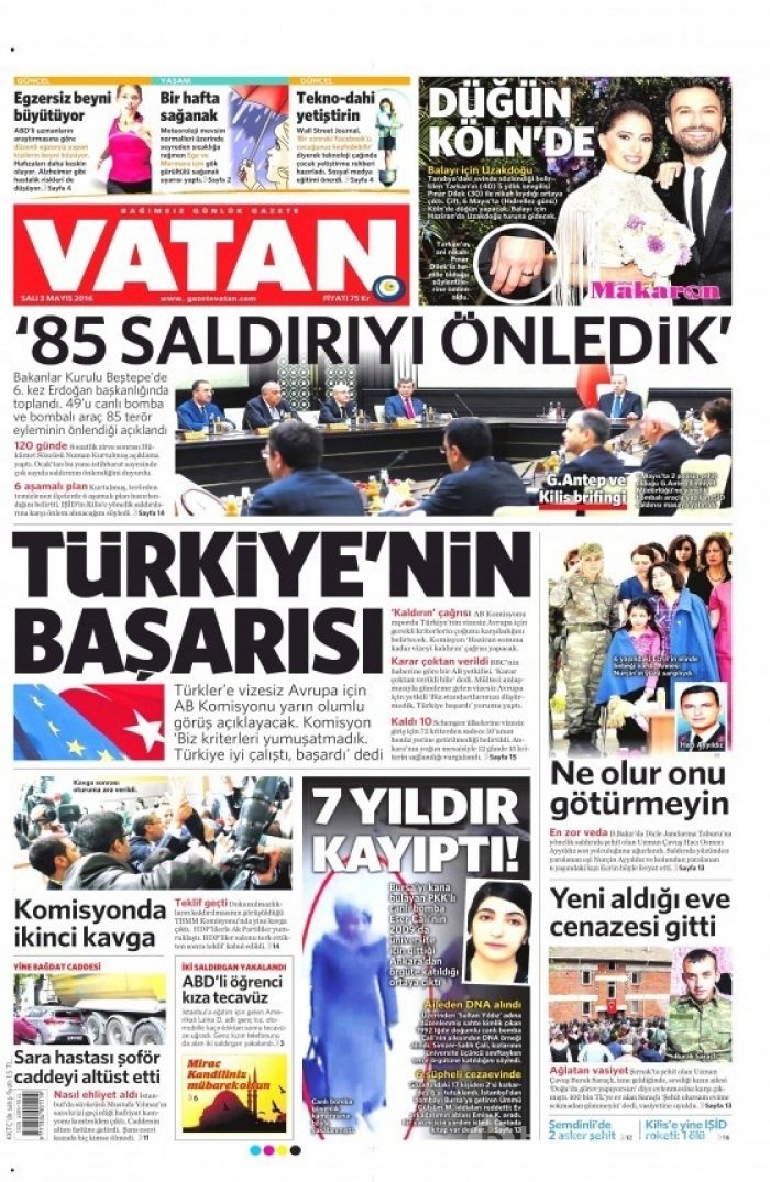 3 Mayıs 2016 gazete manşetleri