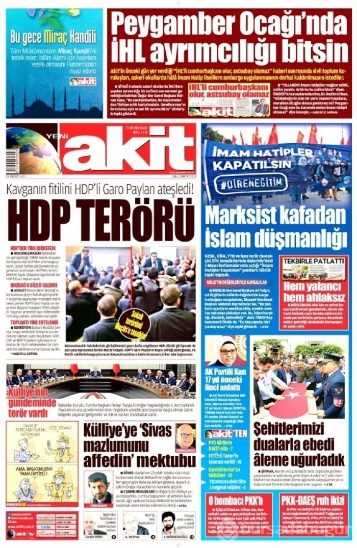 3 Mayıs 2016 gazete manşetleri