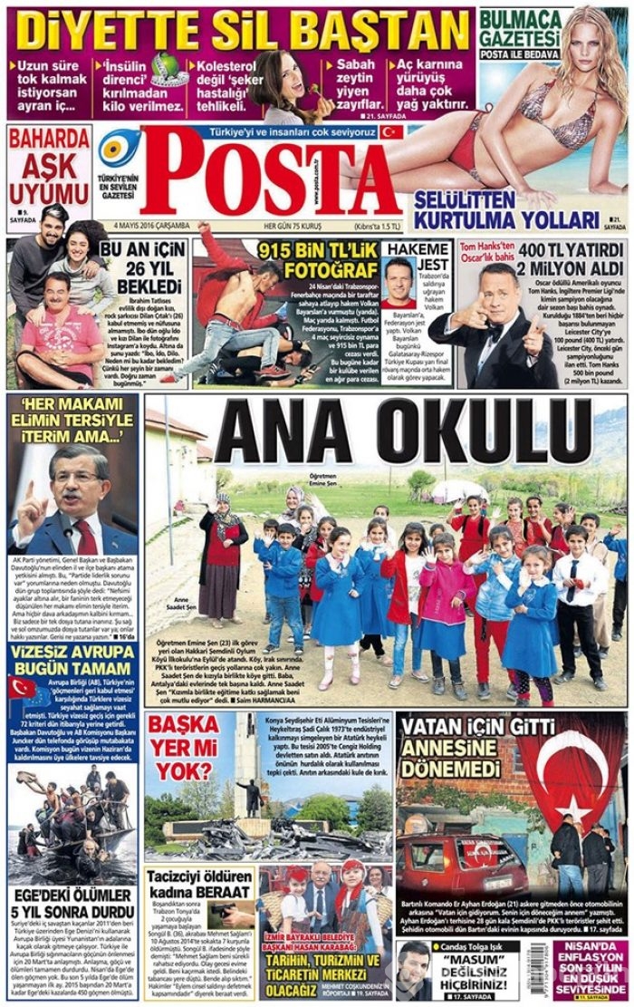 Günün gazete manşetleri 4 Mayıs 2016