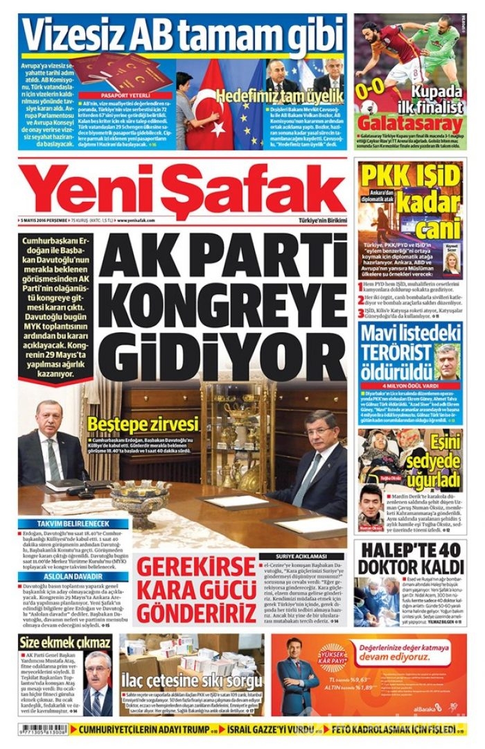 Günün gazete manşetleri 5 Mayıs 2016