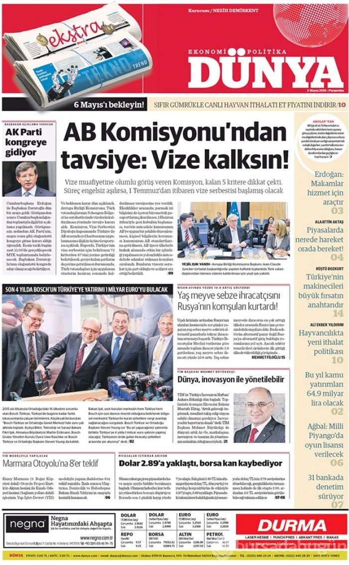 Günün gazete manşetleri 5 Mayıs 2016