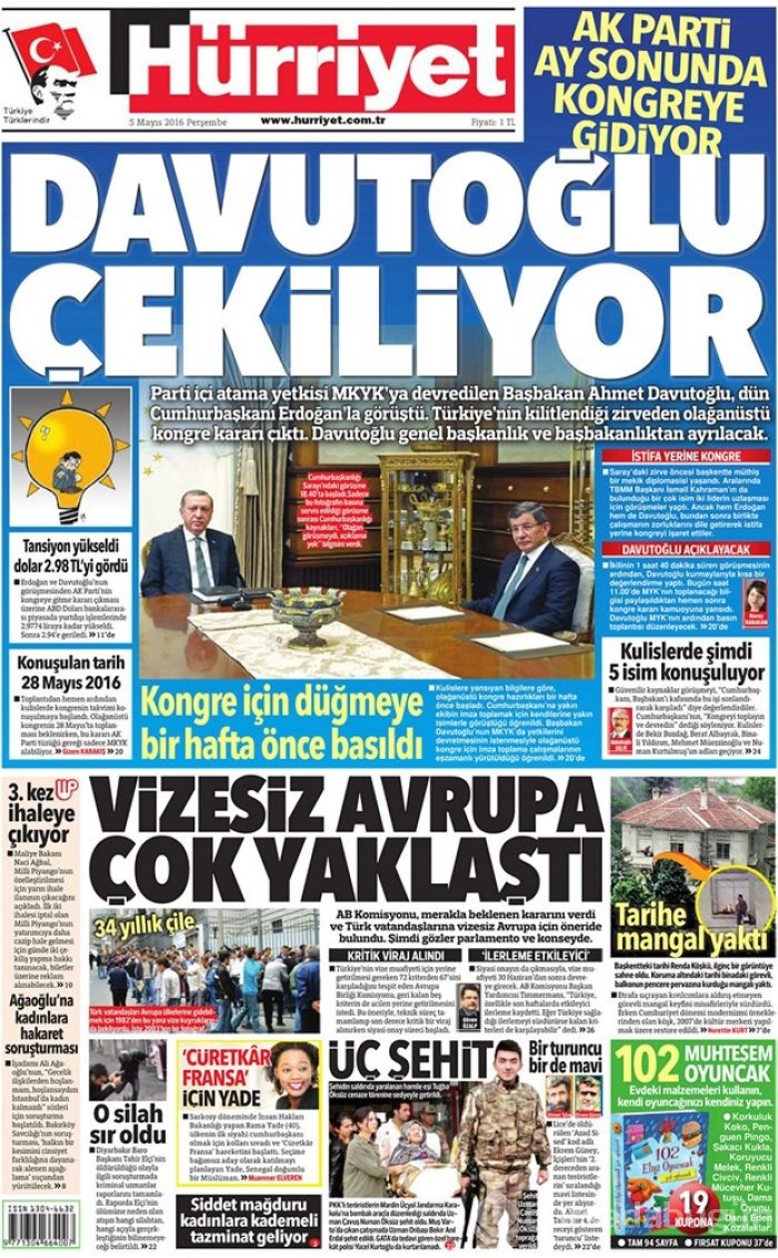 Günün gazete manşetleri 5 Mayıs 2016
