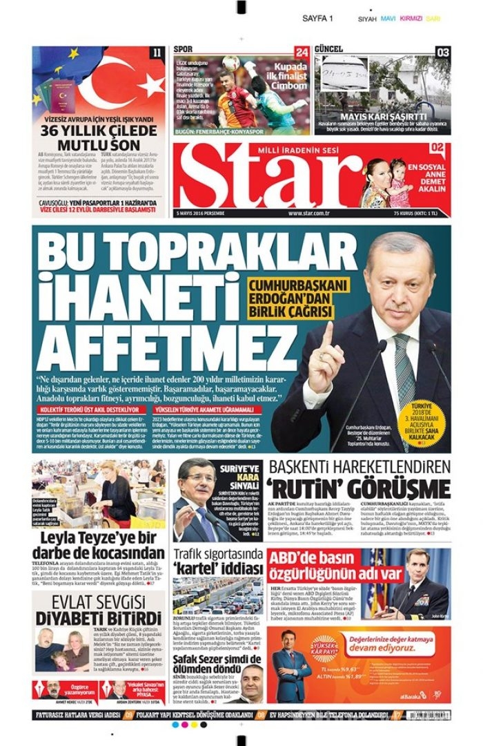 Günün gazete manşetleri 5 Mayıs 2016