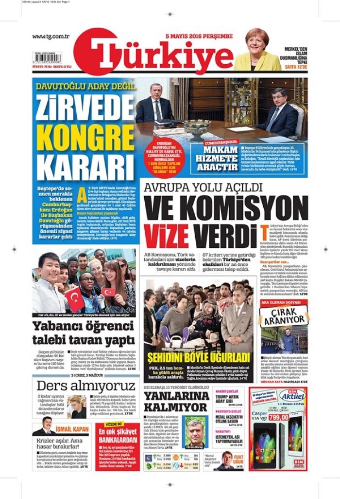 Günün gazete manşetleri 5 Mayıs 2016