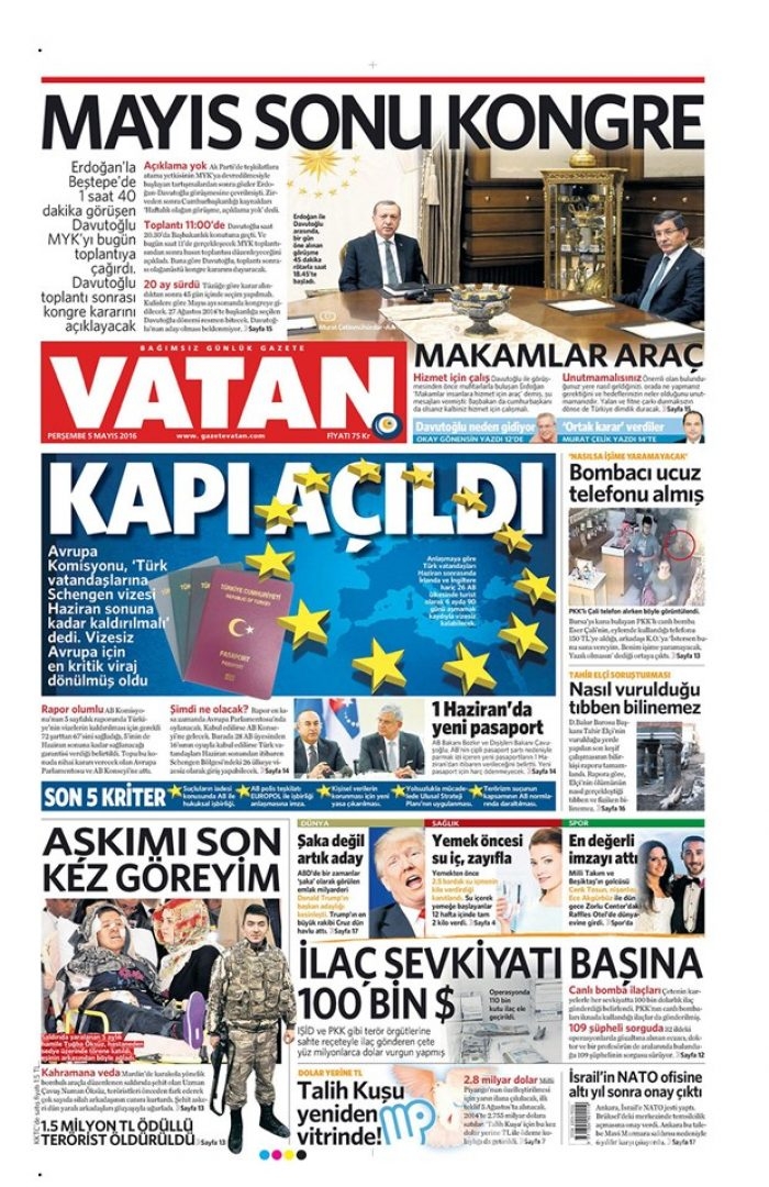 Günün gazete manşetleri 5 Mayıs 2016
