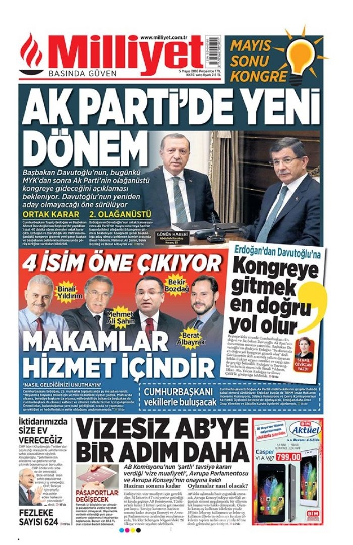 Günün gazete manşetleri 5 Mayıs 2016