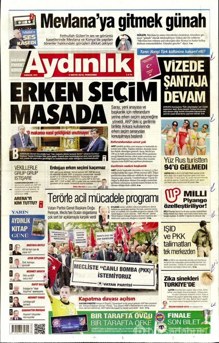 Günün gazete manşetleri 5 Mayıs 2016