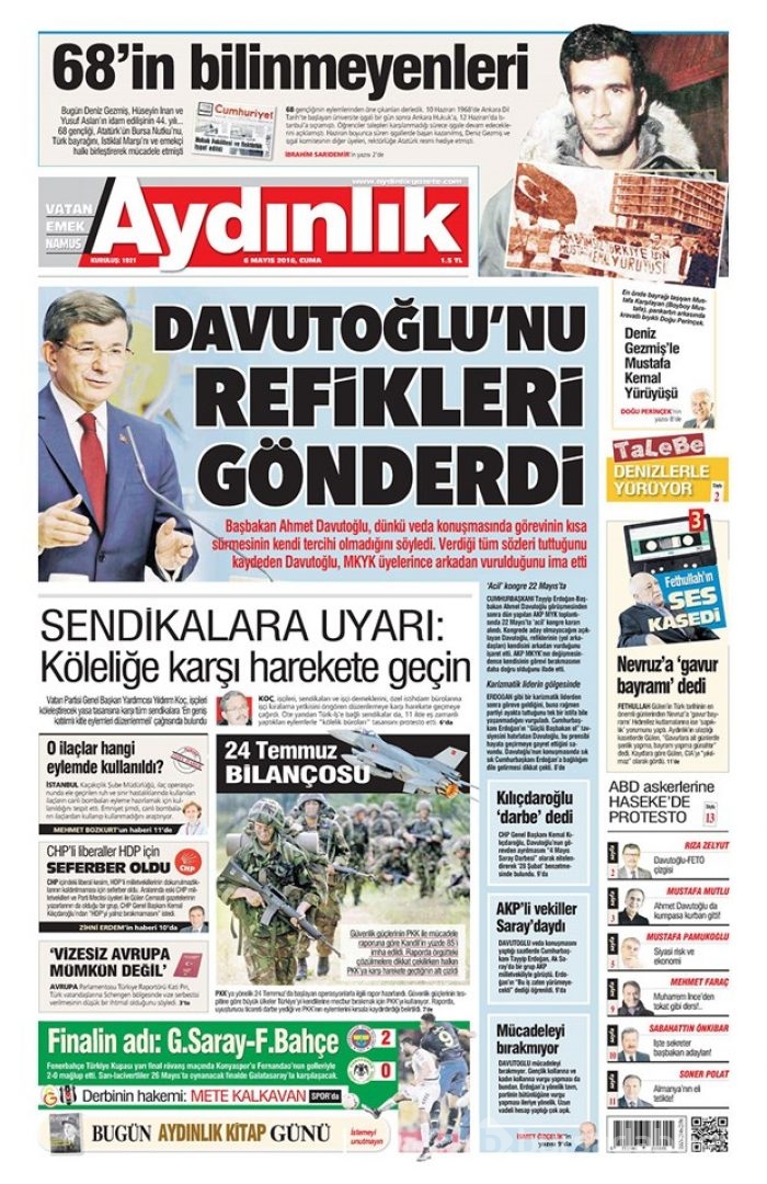 Günün gazete manşetleri 6 Mayıs 2016
