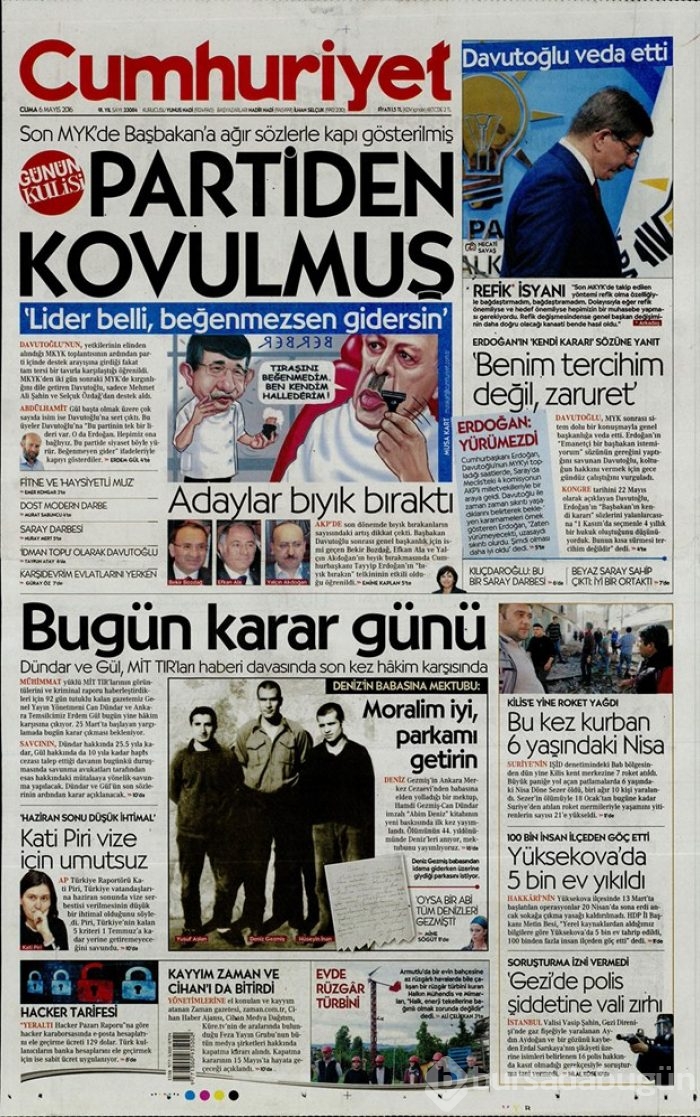 Günün gazete manşetleri 6 Mayıs 2016
