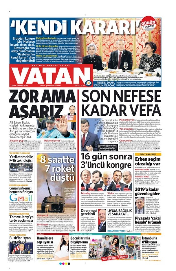 Günün gazete manşetleri 6 Mayıs 2016
