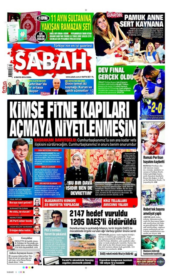 Günün gazete manşetleri 6 Mayıs 2016
