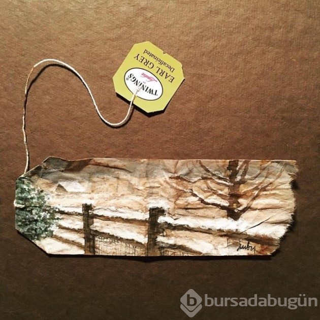 Çay poşetleriyle minyatür tablolar yapıyor