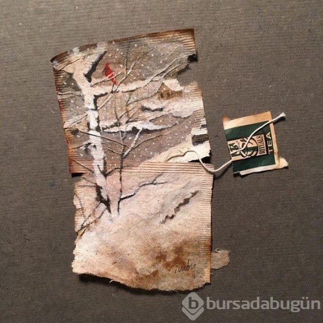 Çay poşetleriyle minyatür tablolar yapıyor