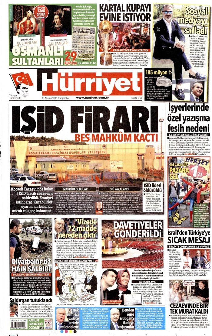 11 Mayıs 2016 gazete manşetleri