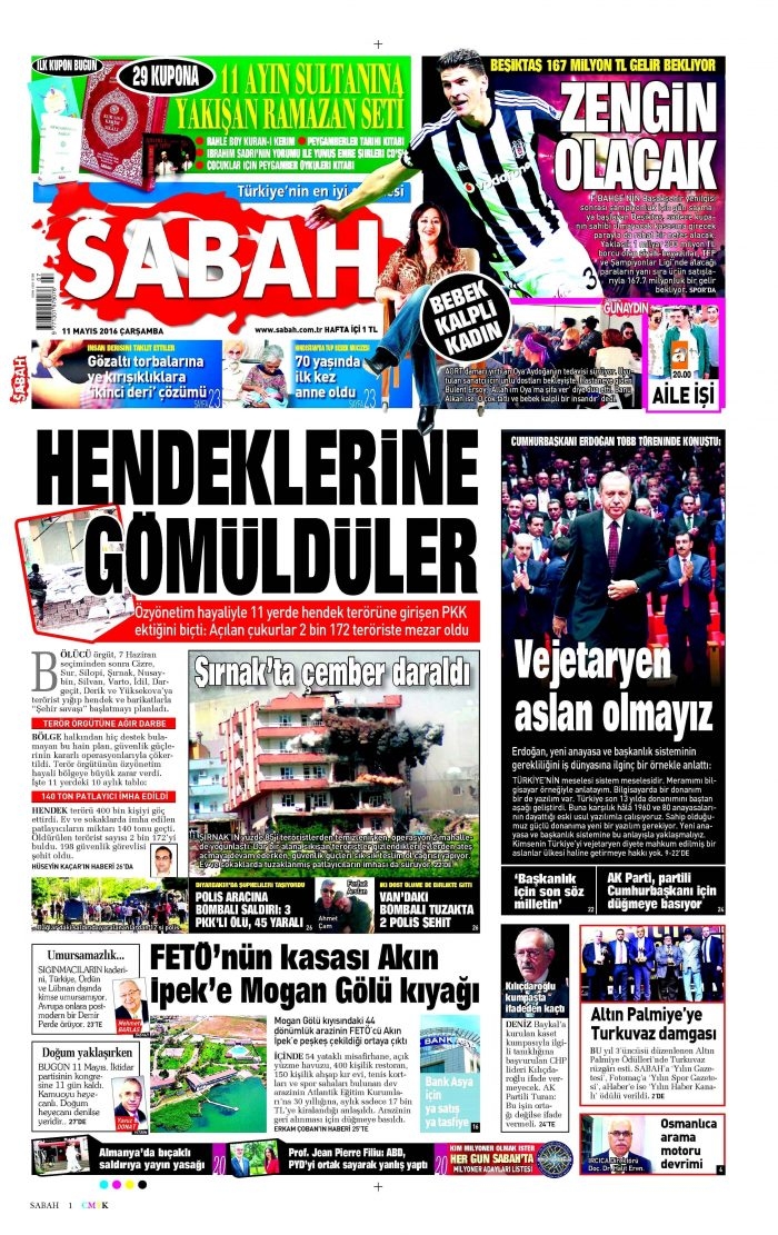 11 Mayıs 2016 gazete manşetleri