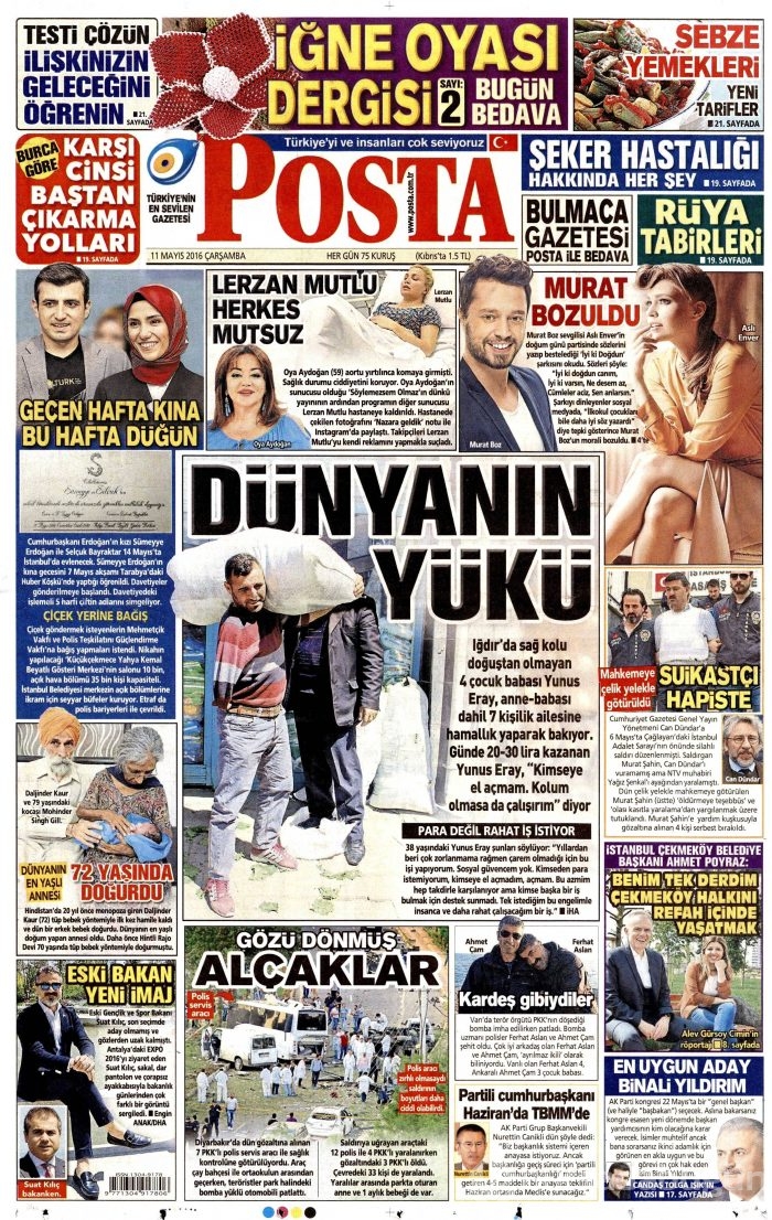 11 Mayıs 2016 gazete manşetleri