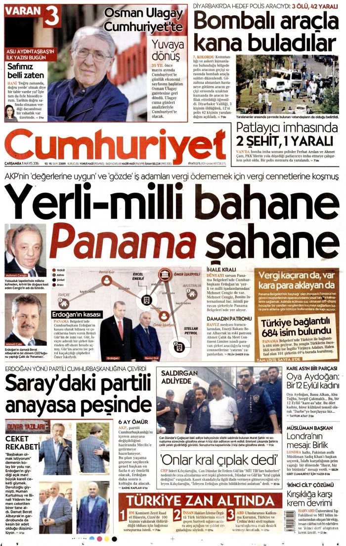 11 Mayıs 2016 gazete manşetleri
