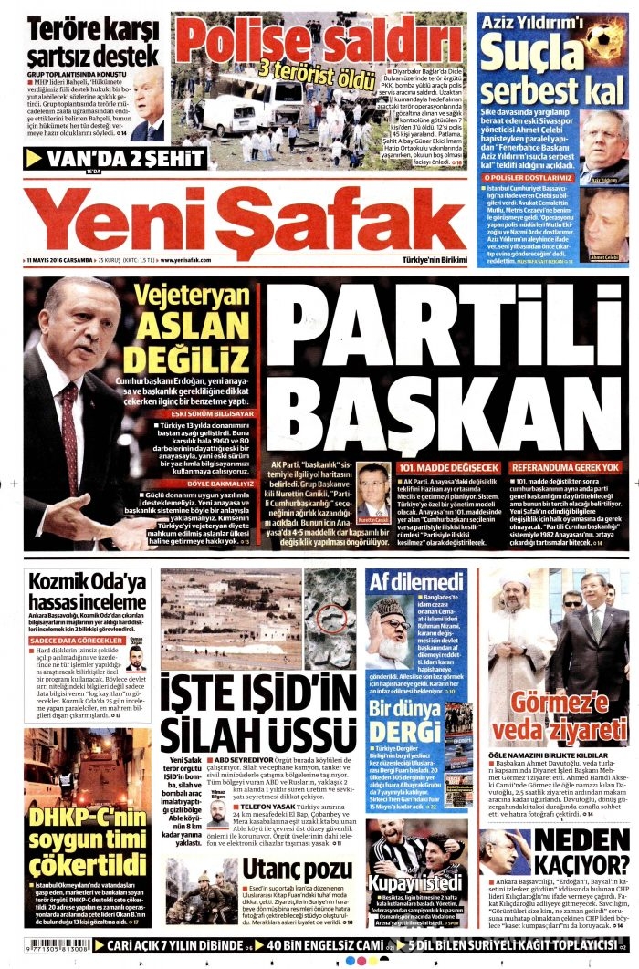 11 Mayıs 2016 gazete manşetleri