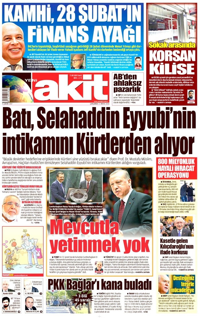 11 Mayıs 2016 gazete manşetleri