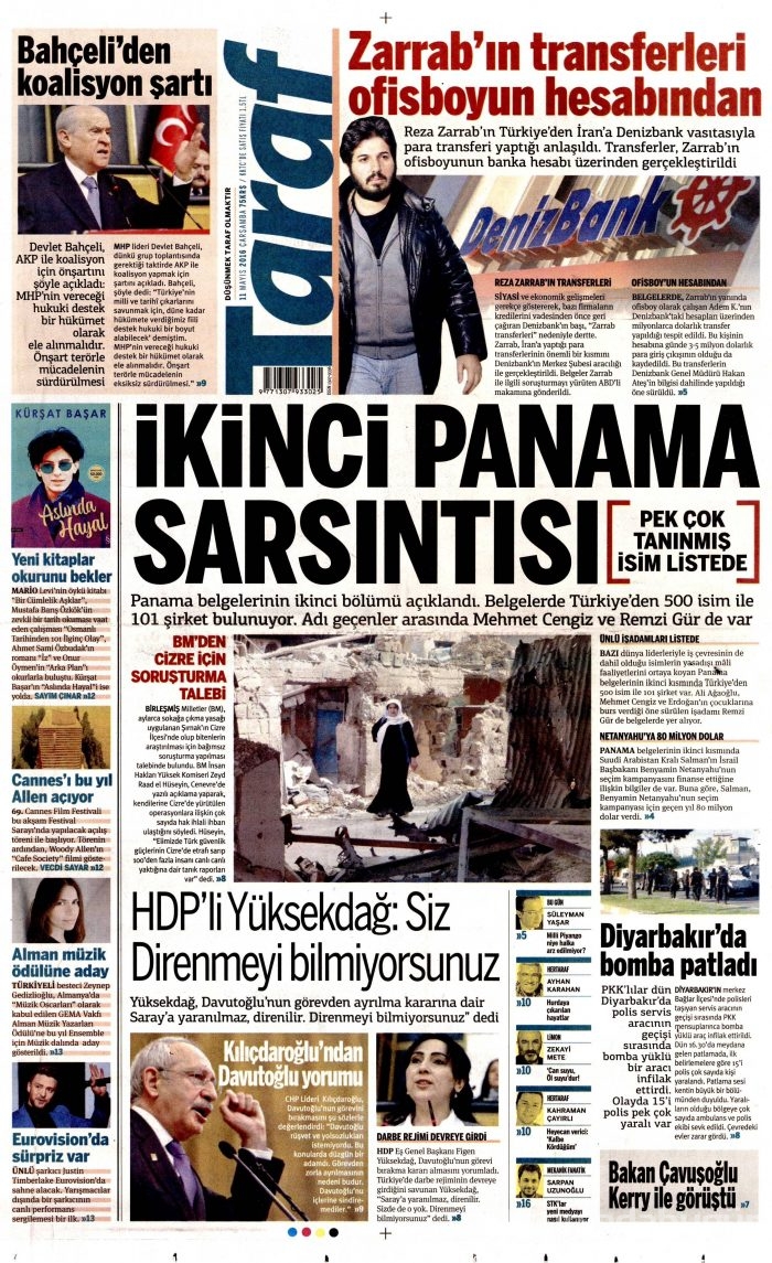 11 Mayıs 2016 gazete manşetleri
