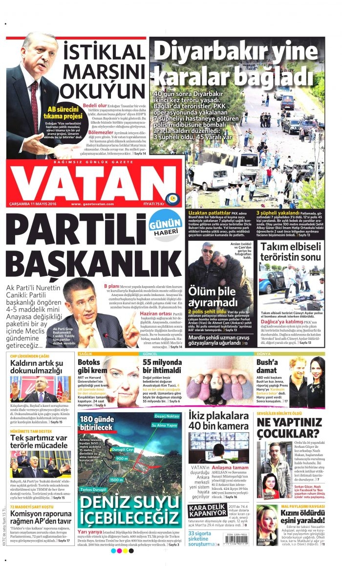 11 Mayıs 2016 gazete manşetleri