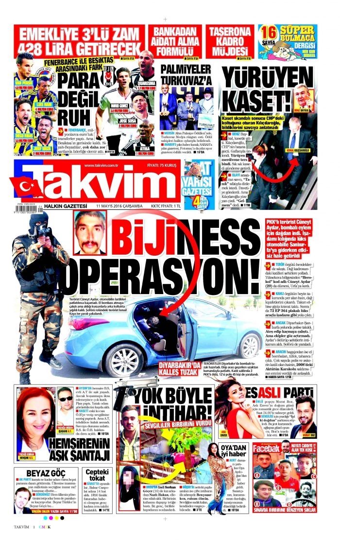 11 Mayıs 2016 gazete manşetleri