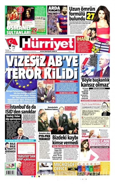 Günün gazete manşetleri  12 Mayıs 2016