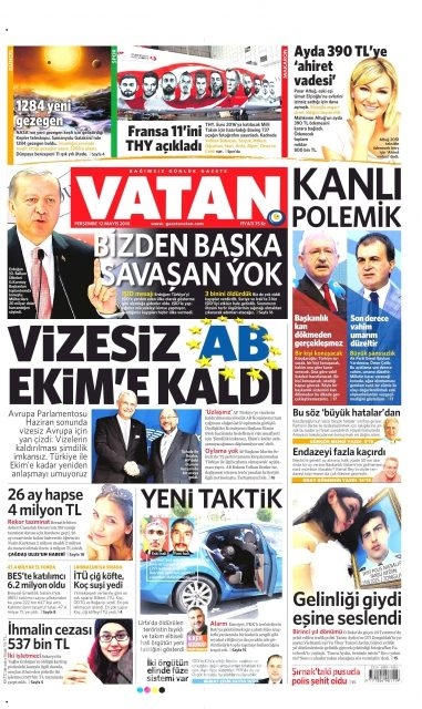 Günün gazete manşetleri  12 Mayıs 2016