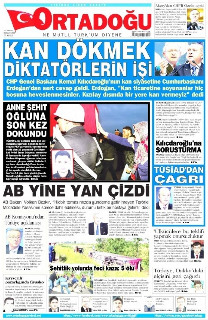 Günün gazete manşetleri 13 Mayıs 2016