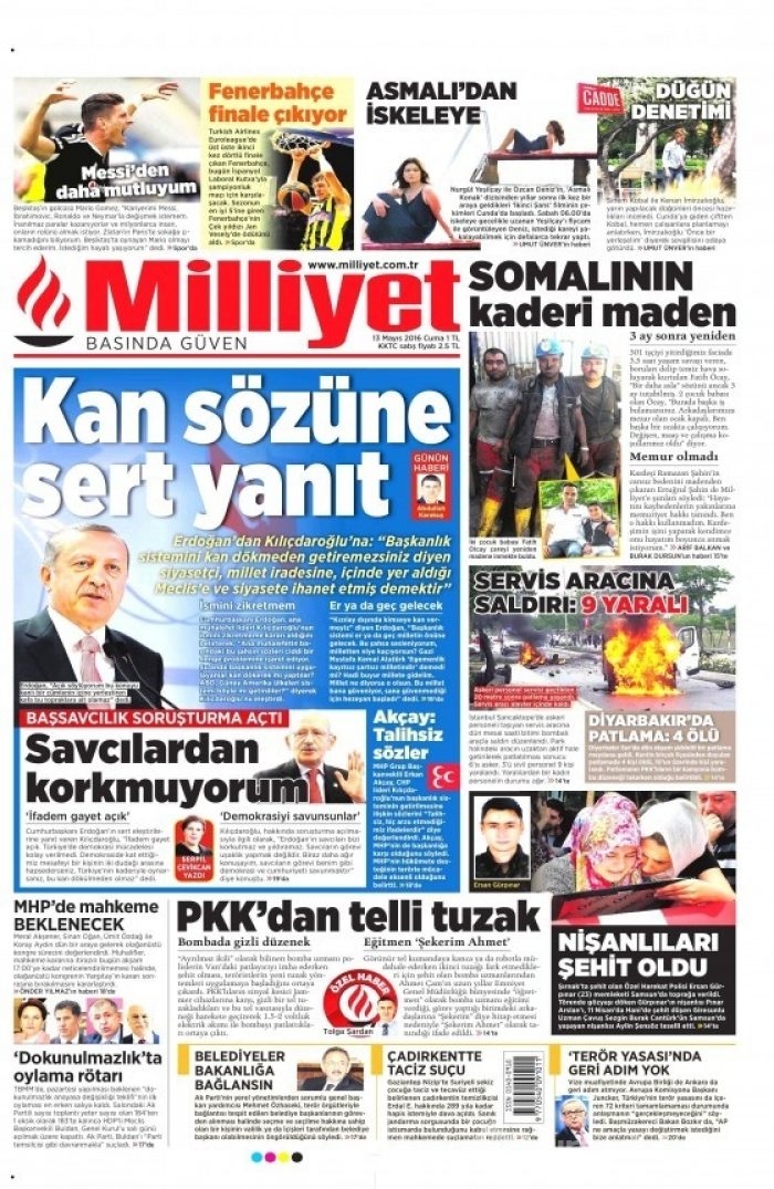 Günün gazete manşetleri 13 Mayıs 2016