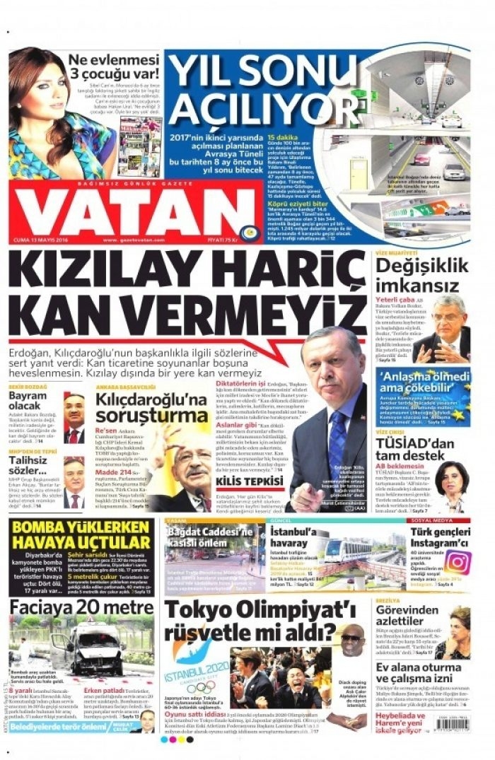 Günün gazete manşetleri 13 Mayıs 2016