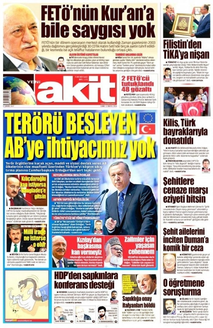 Günün gazete manşetleri 13 Mayıs 2016
